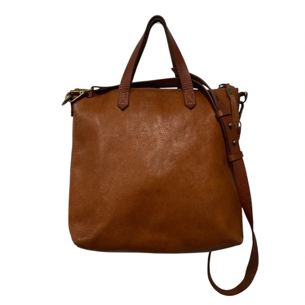 Madewell Brown Leather Tote Bag w long strap